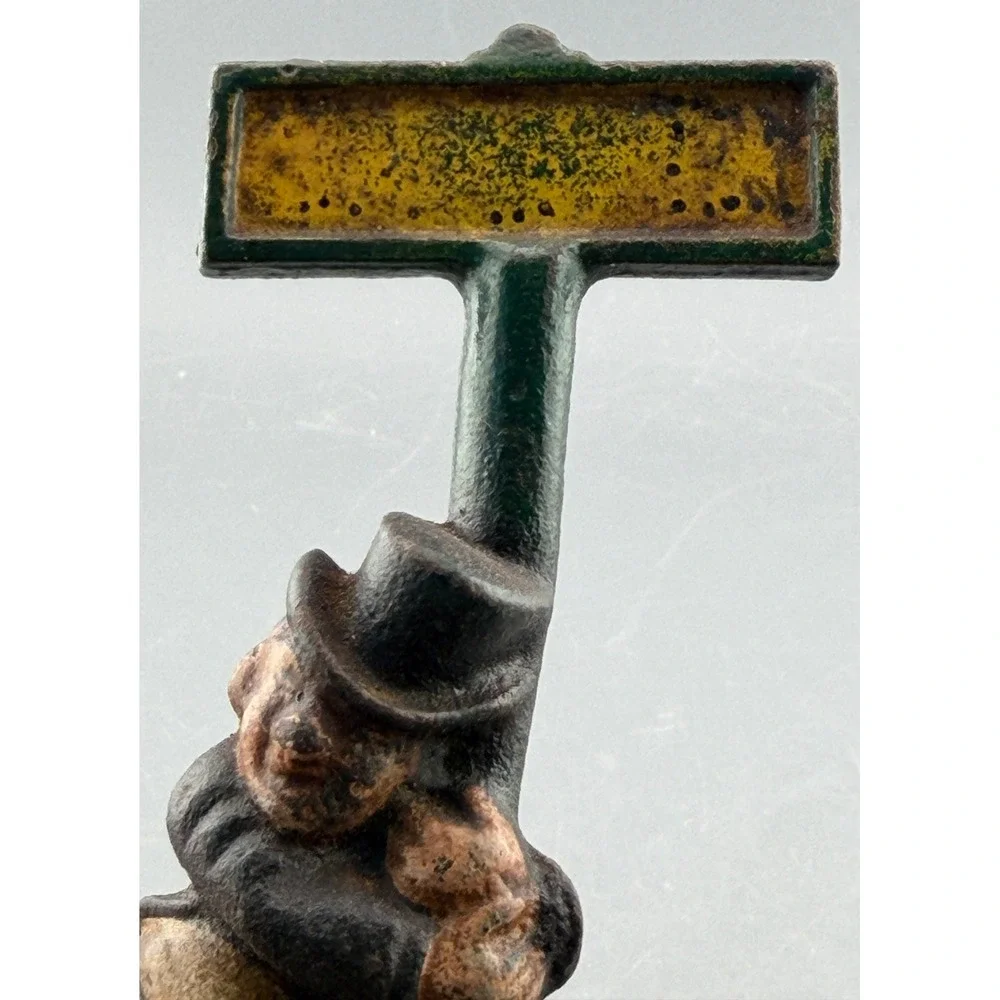 Vintage Cast Iron Ashtray Figural Drunk Man Street Sign Wilton Tobacciana 4.5
